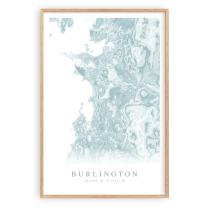 burlington vermont map print in wood frame