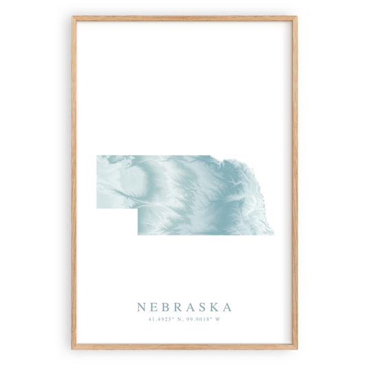 nebraska state map poster in wood frame