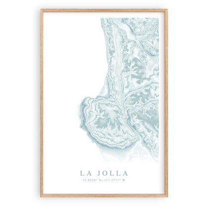 la jolla california map print in wood frame