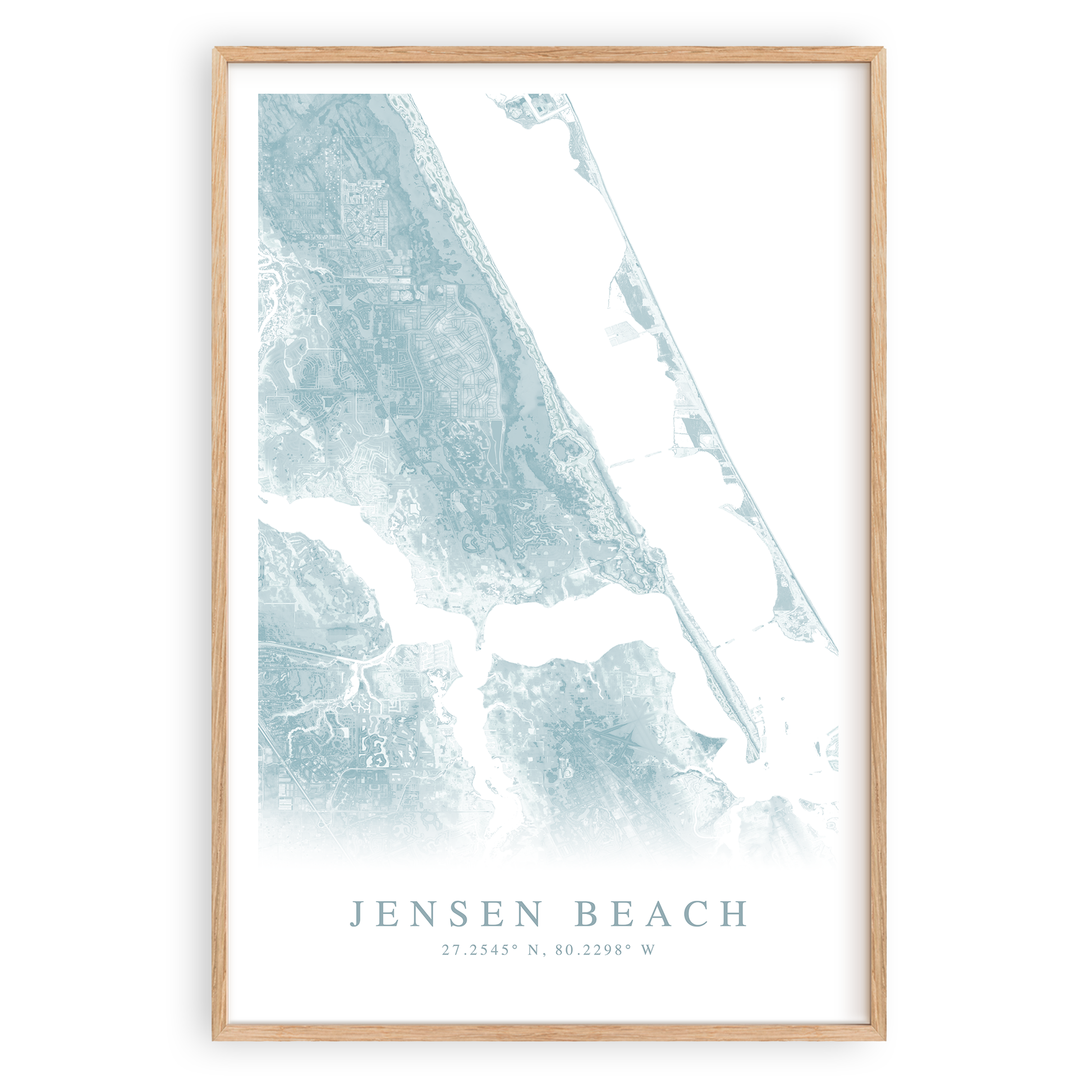jensen beach florida map print in wood frame