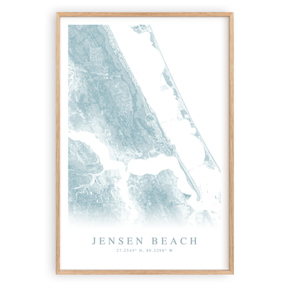jensen beach florida map print in wood frame