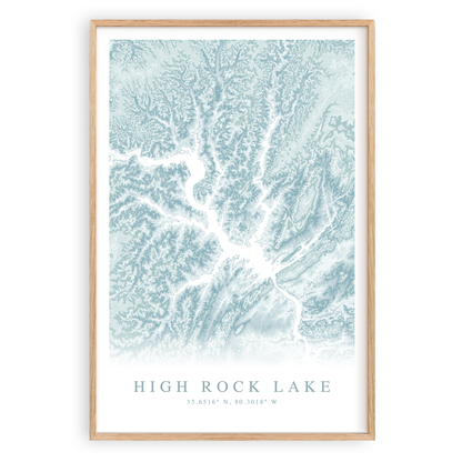 high rock lake north carolina map print in wood frame