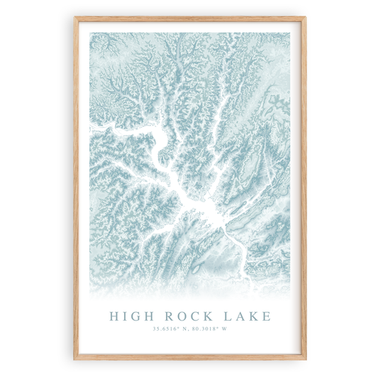high rock lake north carolina map print in wood frame