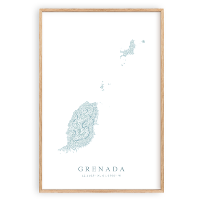 grenada map print in wood frame