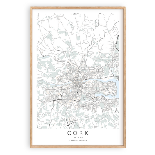 cork ireland map print in wood frame