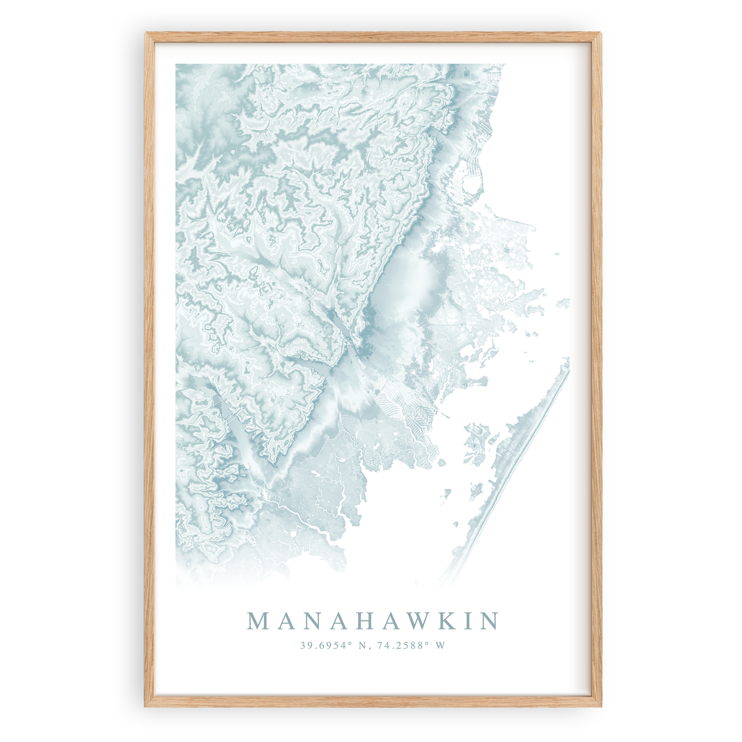 manahawkin new jersey map print in wood frame