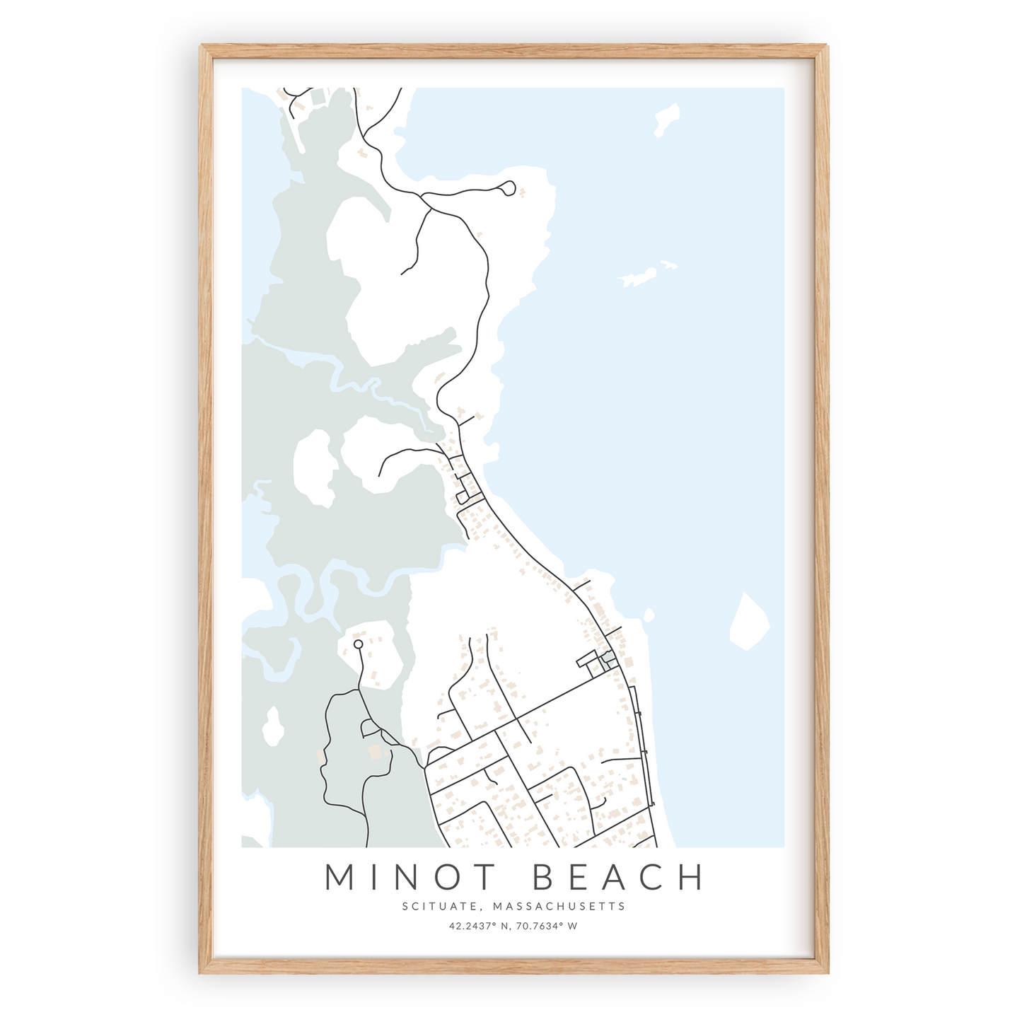 minot beach scituate massachusetts map print in wood frame