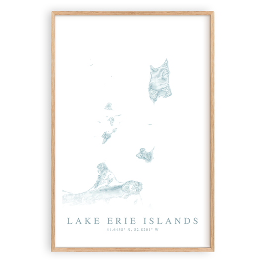 lake erie islands map print in wood frame