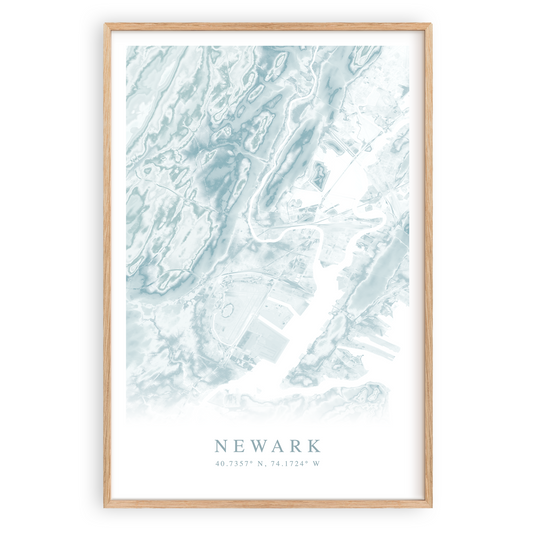 newark new jersey map print in wood frame