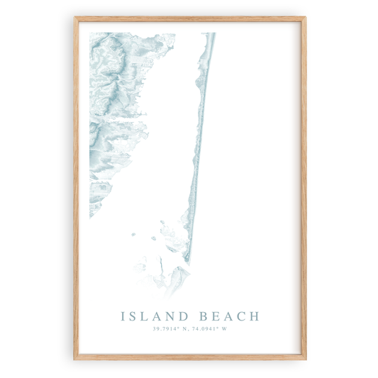 island beach new jersey map print in wood frame