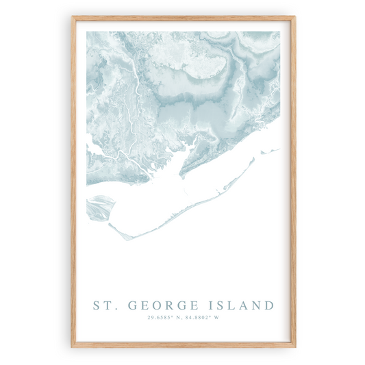 st george island florida map poster in wood frame