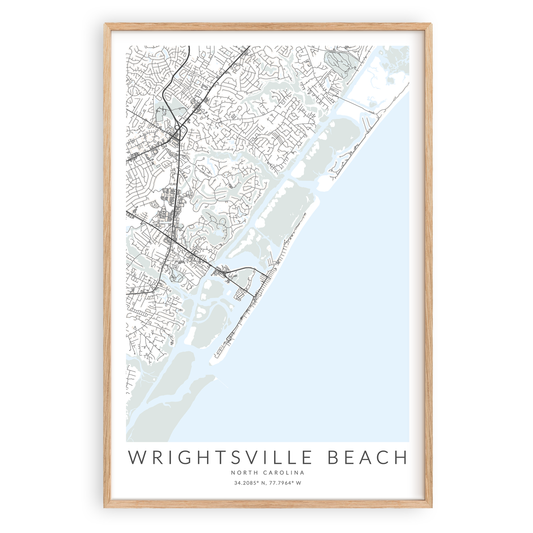 wrightsville beach north carolina map print in wood frame