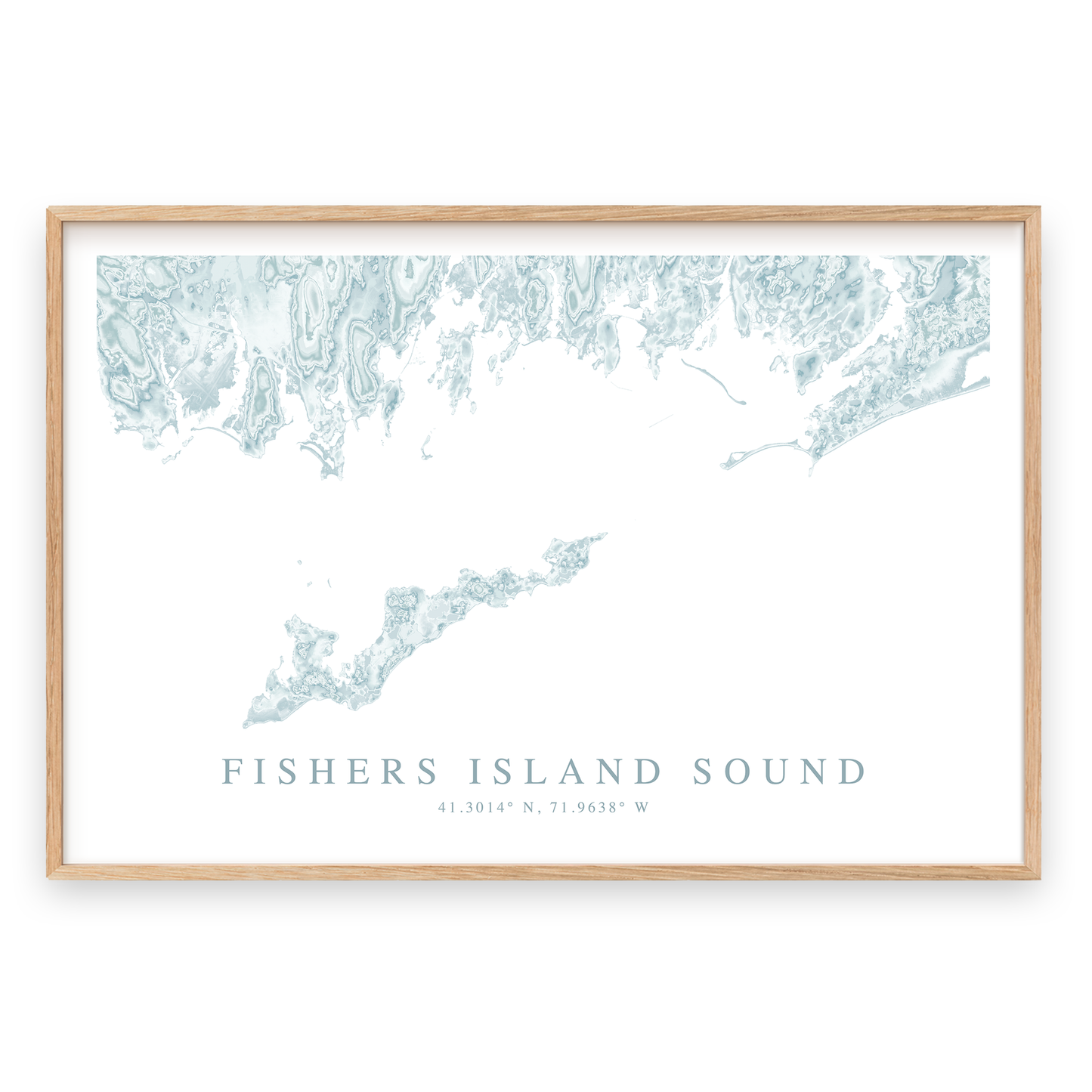fishers island sound map print in wood frame