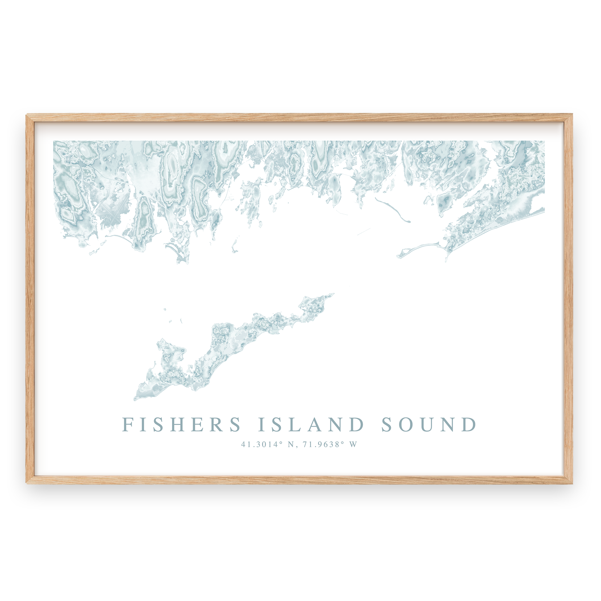 fishers island sound map print in wood frame