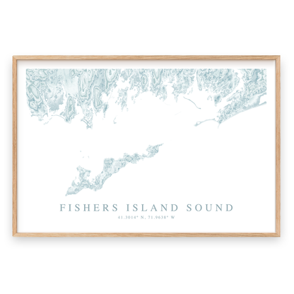 fishers island sound map print in wood frame