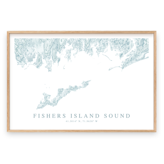 fishers island sound map print in wood frame