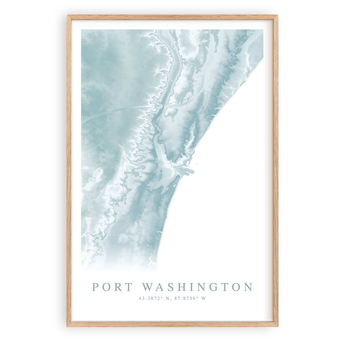 port washington wisconsin map print in wood frame