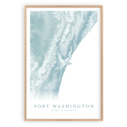 port washington wisconsin map print in wood frame