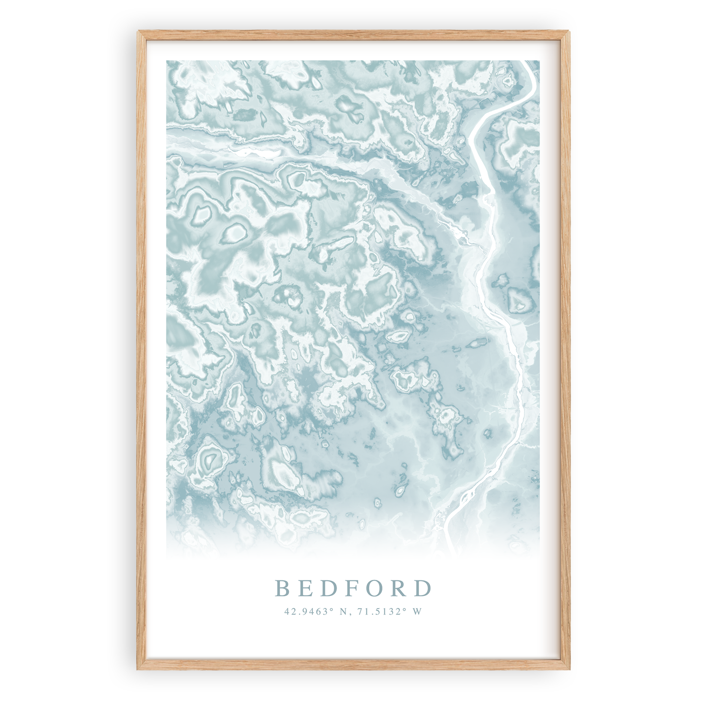 bedford new hampshire map print in wood frame