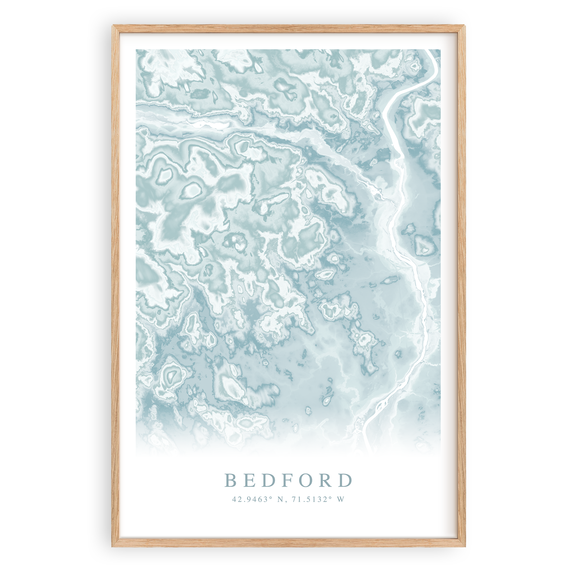bedford new hampshire map print in wood frame