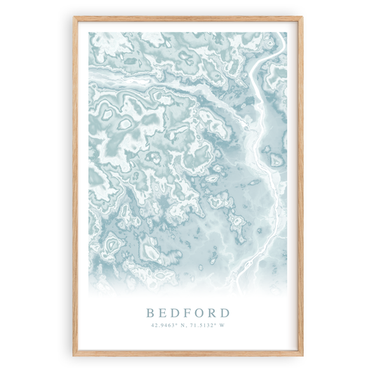bedford new hampshire map print in wood frame