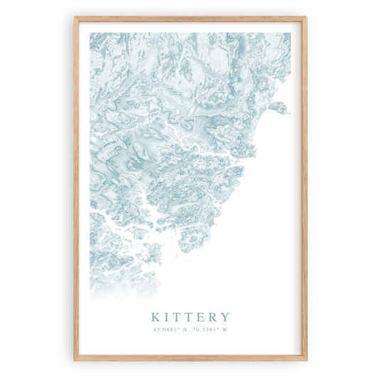 kittery maine map print in wood frame