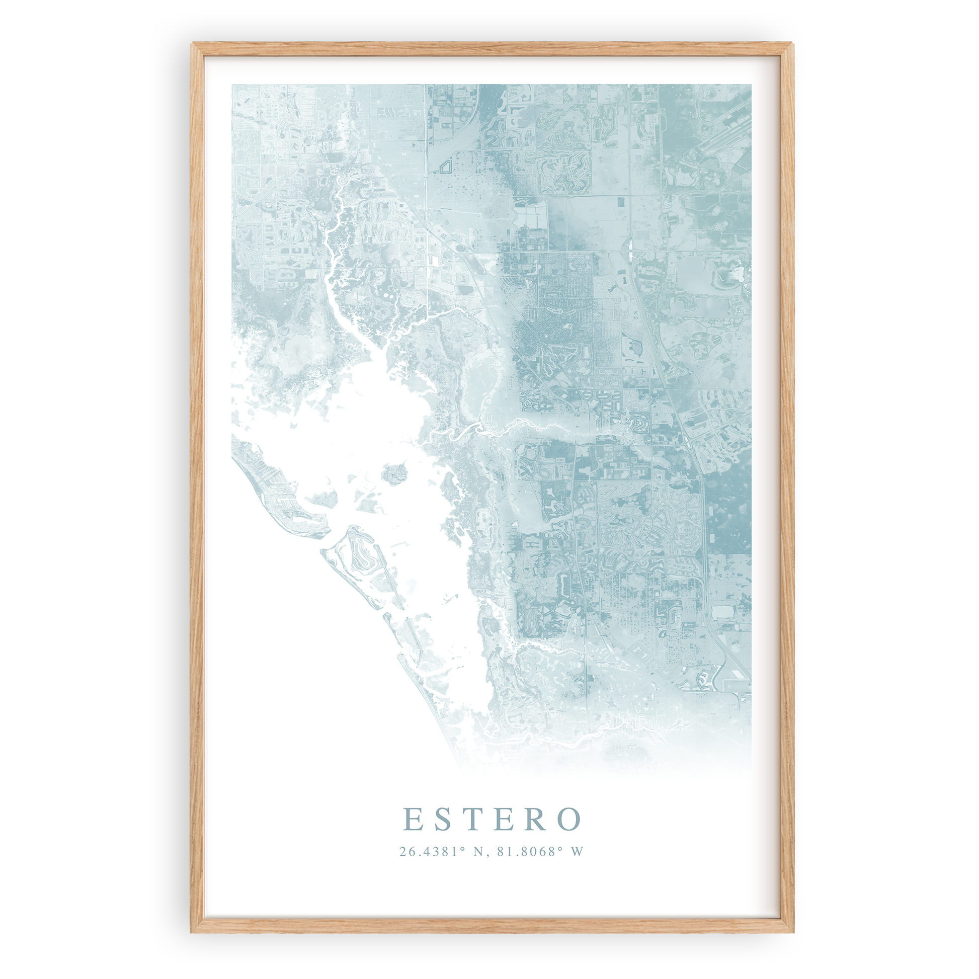 estero florida map print in wood frame