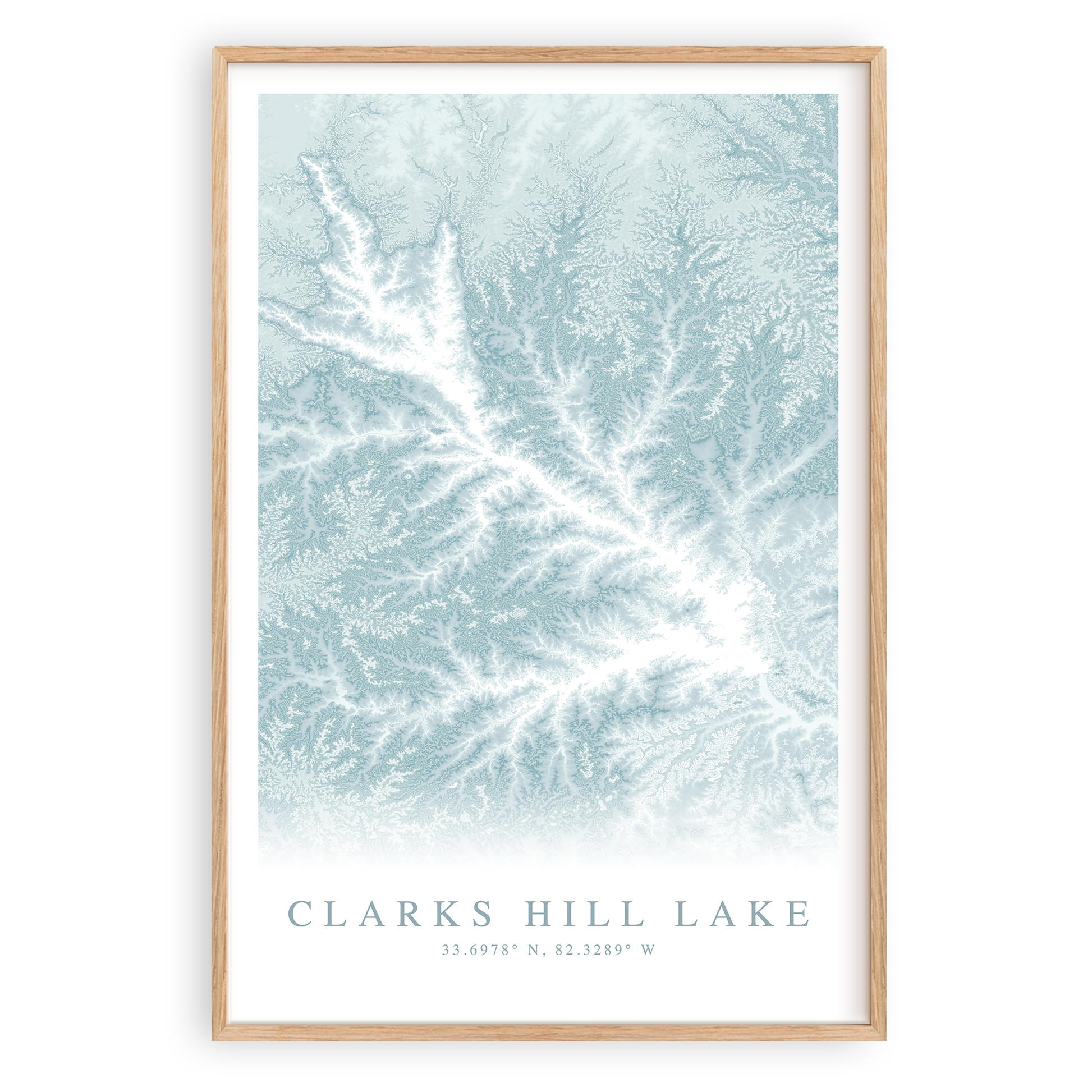 clarks hill lake map print in wood frame