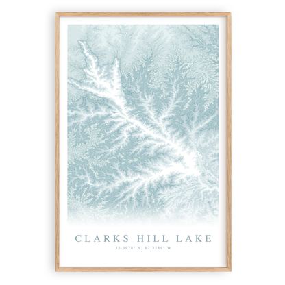 clarks hill lake map print in wood frame