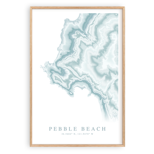 pebble beach california map print in wood frame