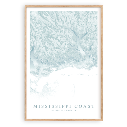 mississippi coast map print in wood frame