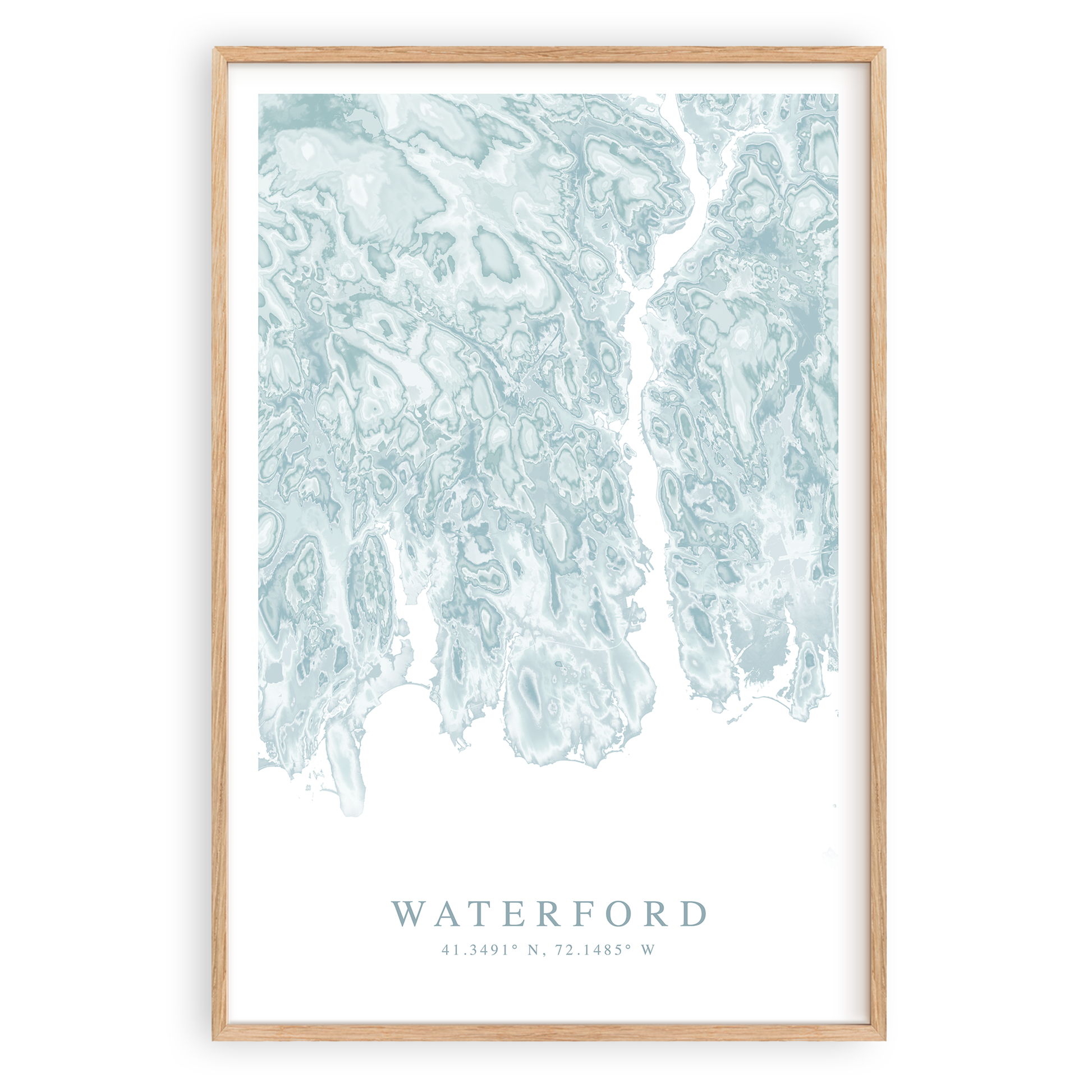 waterford connecticut map print in wood frame