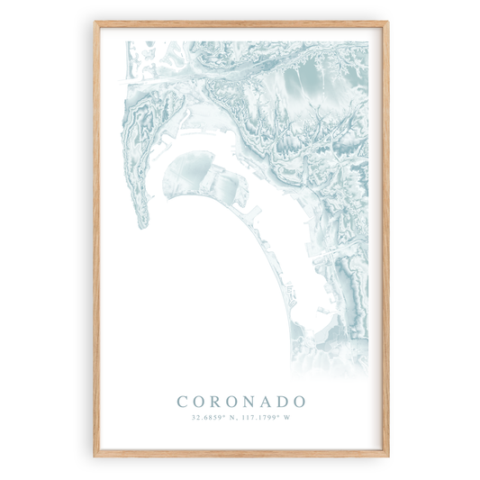 coronado california map print in wood frame