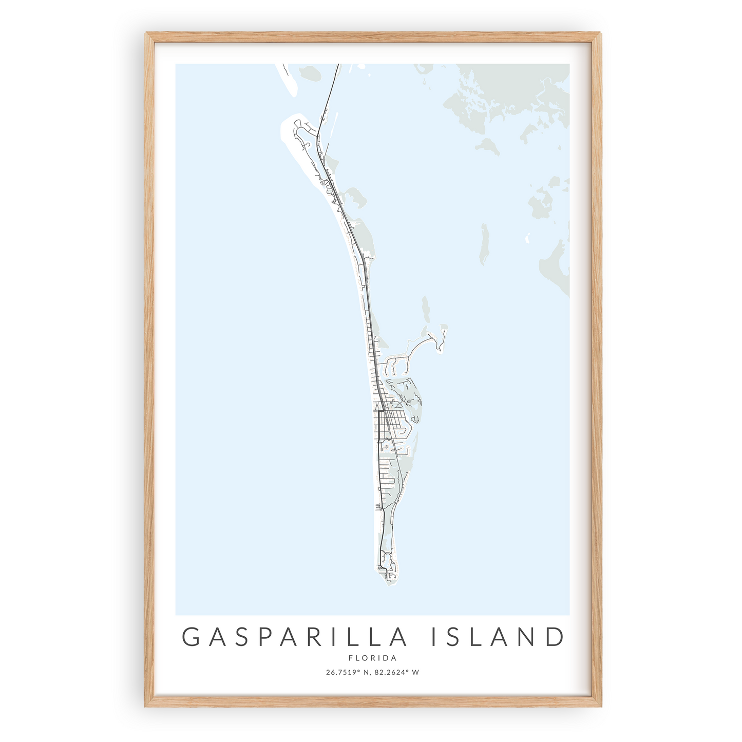 gasparilla island florida map print in wood frame