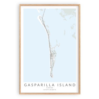 gasparilla island florida map print in wood frame