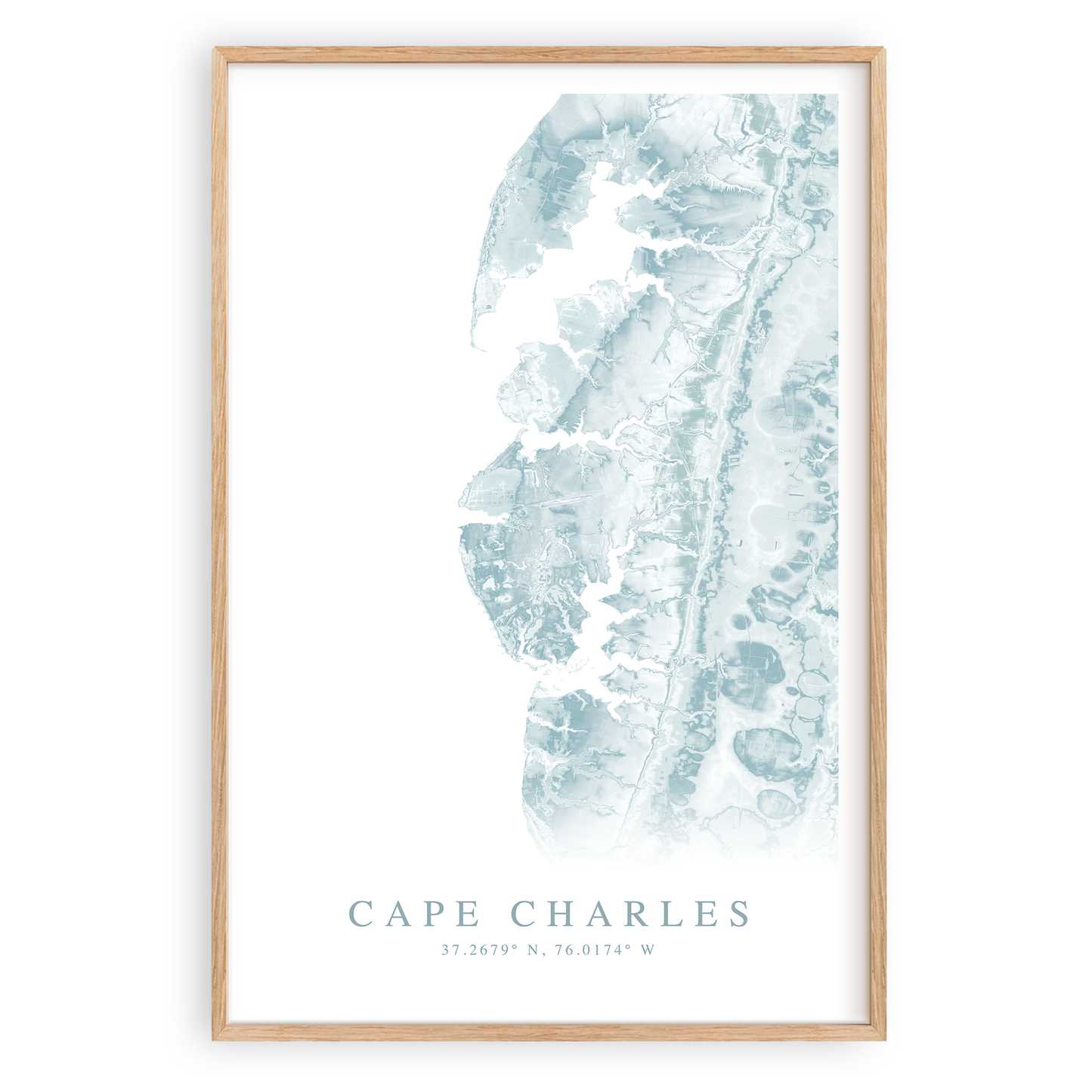 cape charles map print in wood frame