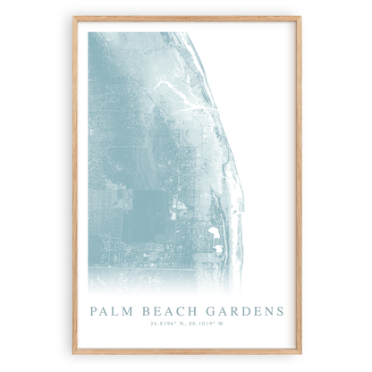 palm beach gardens florida map print in wood frame