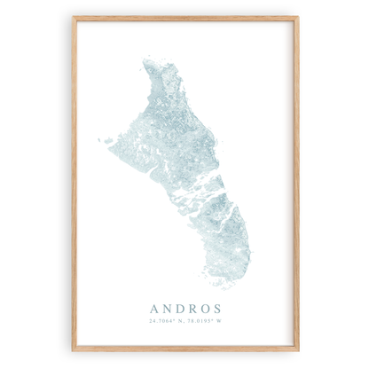 andros bahamas map print in wood frame