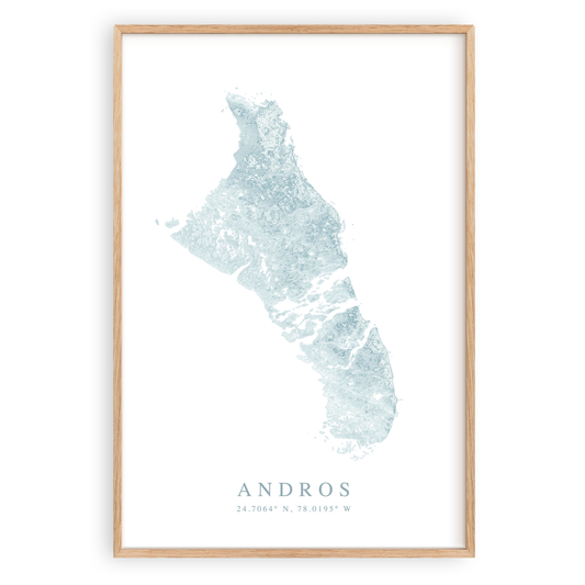 andros bahamas map print in wood frame