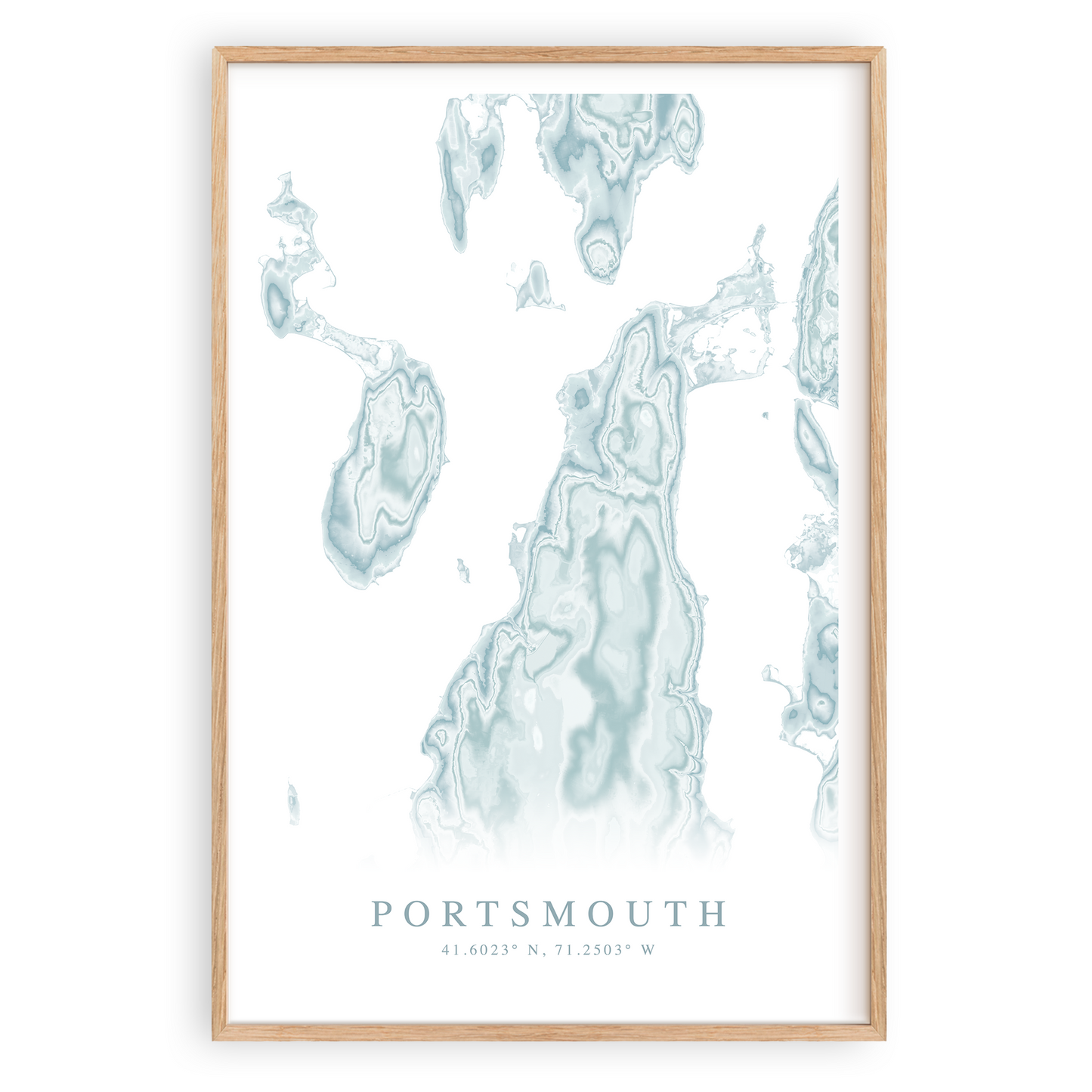 portsmouth rhode island map print in wood frame