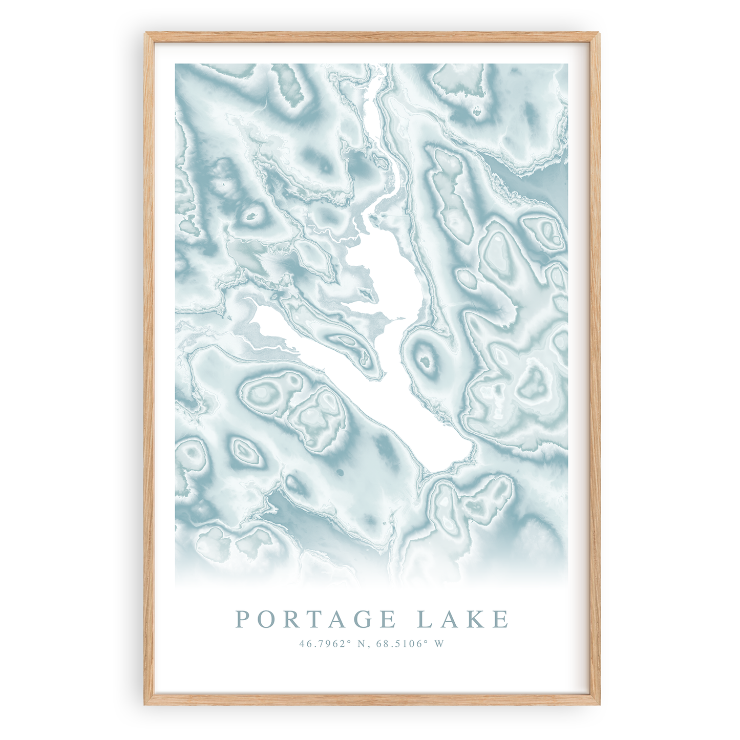 portage lake maine map print in wood frame