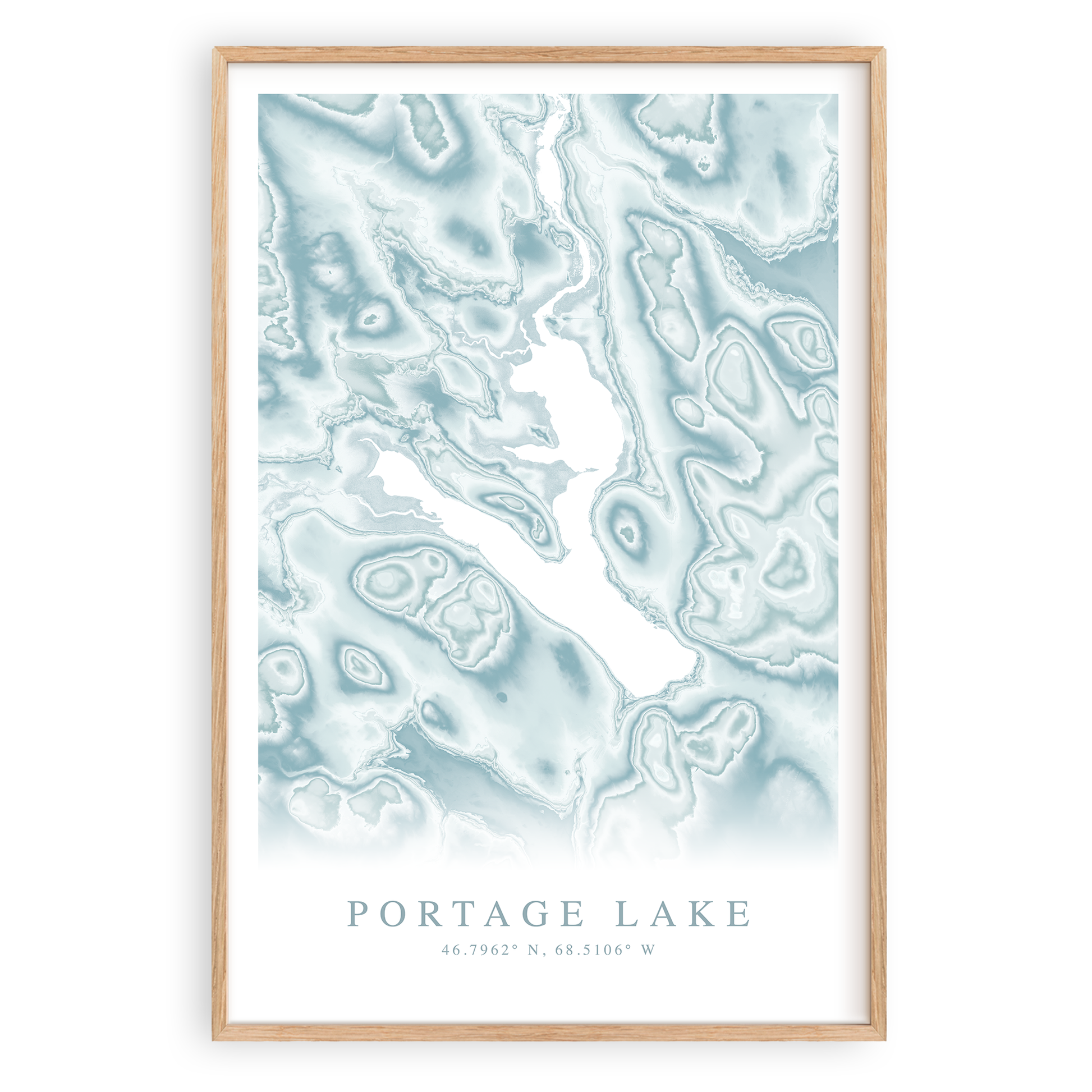 portage lake maine map print in wood frame