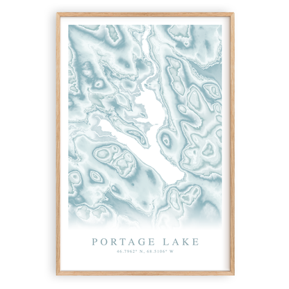 portage lake maine map print in wood frame