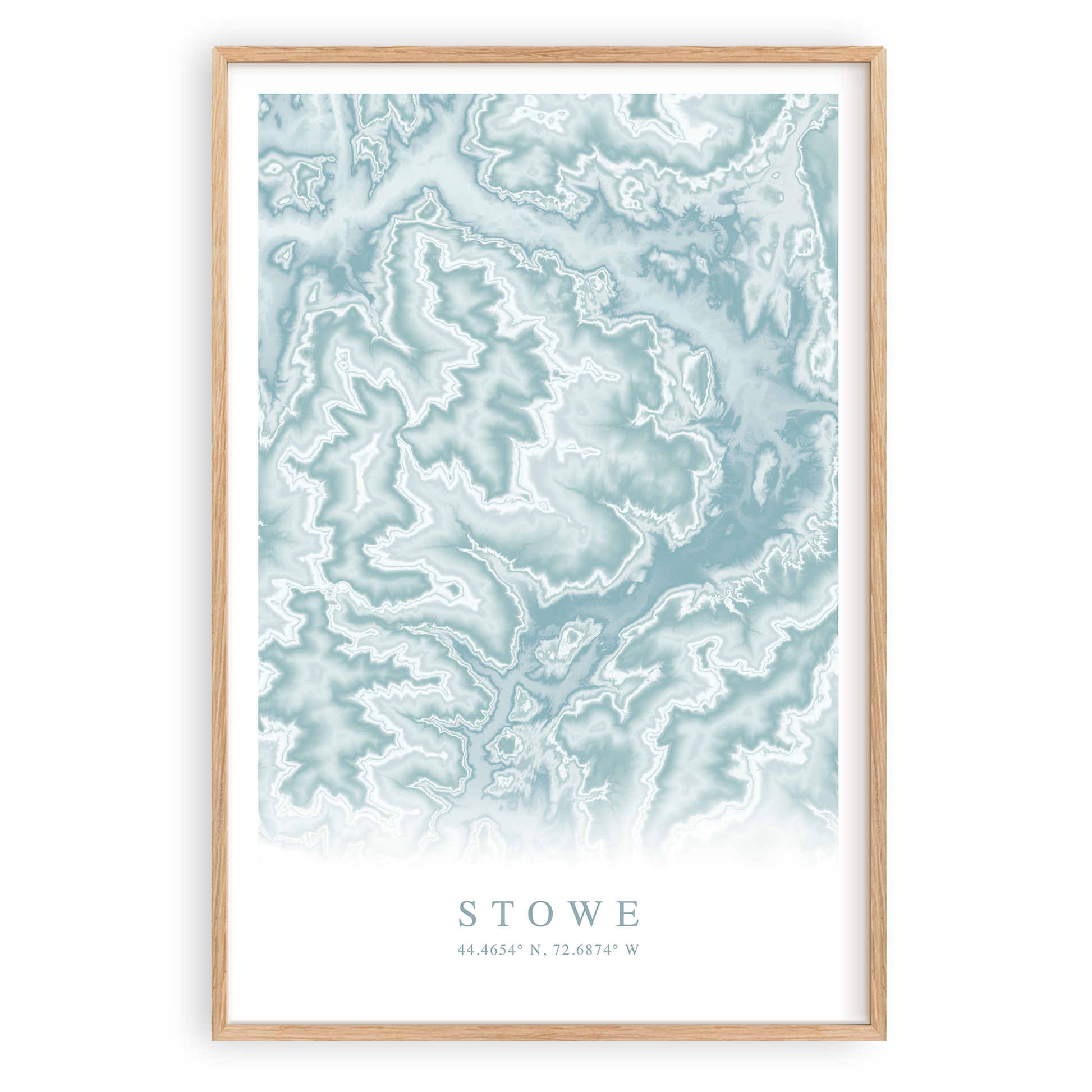 stowe vermont map print in wood frame