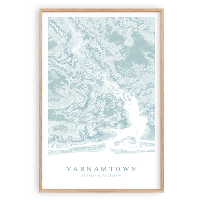 varnamtown north carolina map print in wood frame