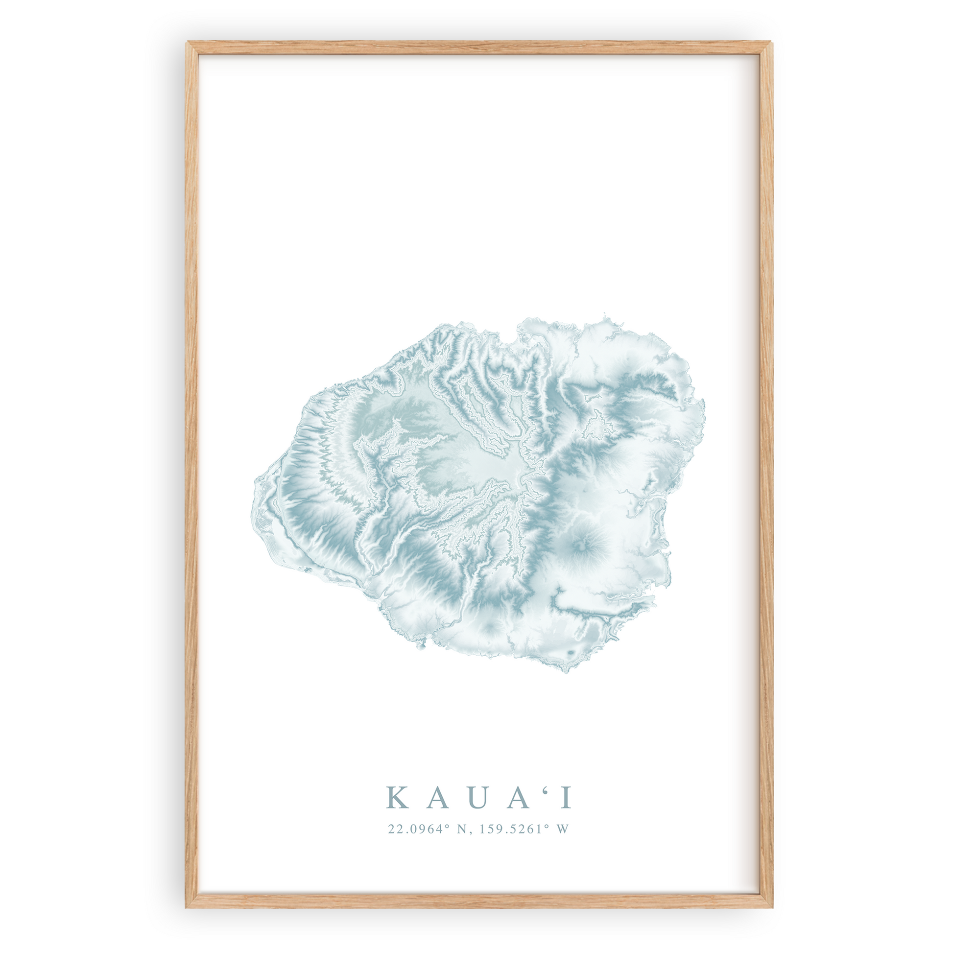 kauai hawaii map print in wood frame