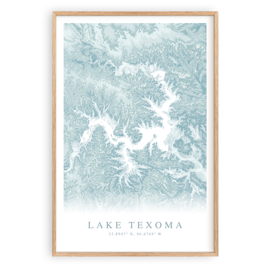 lake texoma map print in wood frame