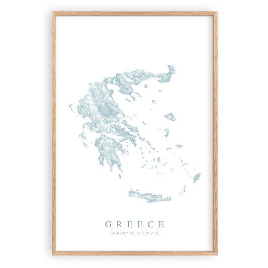 greece map print in wood frame