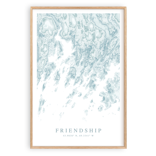 friendship maine map print in wood frame