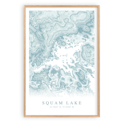 squam lake new hampshire map print in wood frame